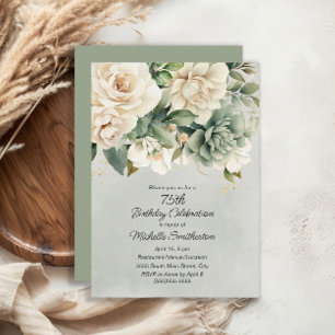 White Sage Green Floral Gold 75e verjaardag Kaart