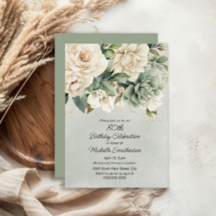 White Sage Green Floral Gold 80e verjaardag Kaart