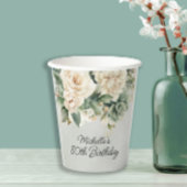 White Sage Green Floral Gold 80e verjaardag Papieren Bekers