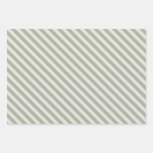 White Sage Green Floral Striped Polka Dots Inpakpapier Vel (Voorkant 2)