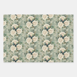 White Sage Green Floral Striped Polka Dots Inpakpapier Vel