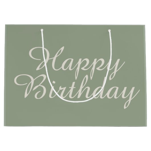 White Sage Green Happy Birthday Gift Groot Cadeauzakje (Voorkant)