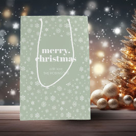 White Sage Green Merry Christmas Snowflake Patroon Medium Cadeauzakje