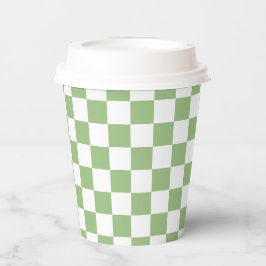 White Sage Green Square Pattern Paper Cups Papieren Bekers