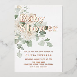 White & Sage Roos Gold Baby shower Folie Folie Uitnodiging