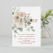 White & Sage Roos Gold Baby shower Folie Uitnodiging (Staand Voorkant)
