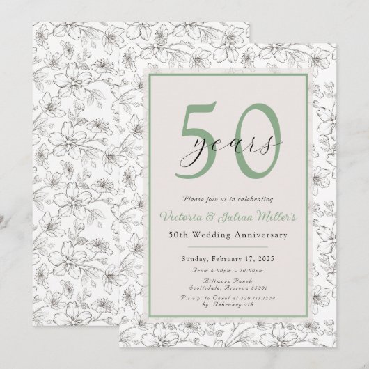 White Sage Wedding Jubileum Uitnodiging (Voorkant / Achterkant)