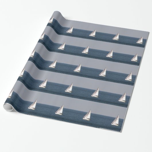 White Sailboat Wrapping Paper Cadeaupapier (Uitgerold)
