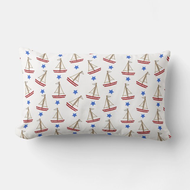 White Sailboot Pillow Kussen (Voorkant)