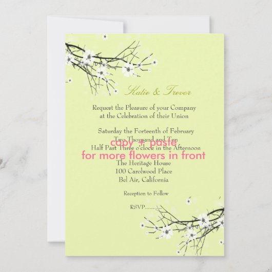 White Sakura Blossom Invitations Kaart (Achterkant)