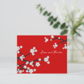 White Sakura Cherry Blossom Asian Chic Bedankt Briefkaart (Staand voorkant)