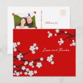 White Sakura Cherry Blossom Asian Chic Bedankt Briefkaart (Voorkant / Achterkant)