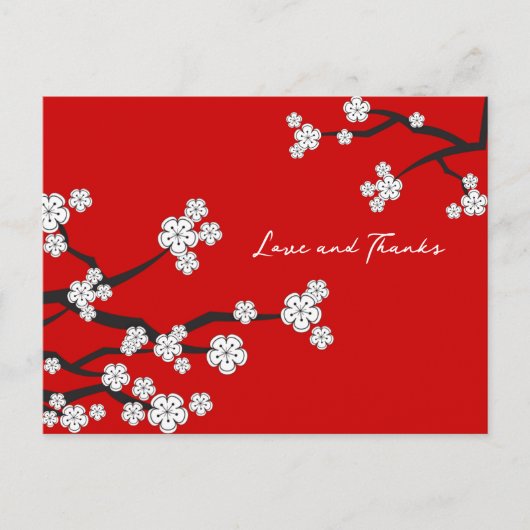 White Sakura Cherry Blossom Asian Chic Bedankt Briefkaart (Voorkant)