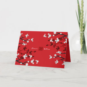 White Sakura Cherry Blossom Chic Chinese Wedding Bedankkaart