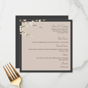 White Sakura Cherry Blossom Modern Asian Wedding Menu