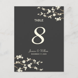 White Sakura Cherry Blossom Table Number Briefkaar Briefkaart