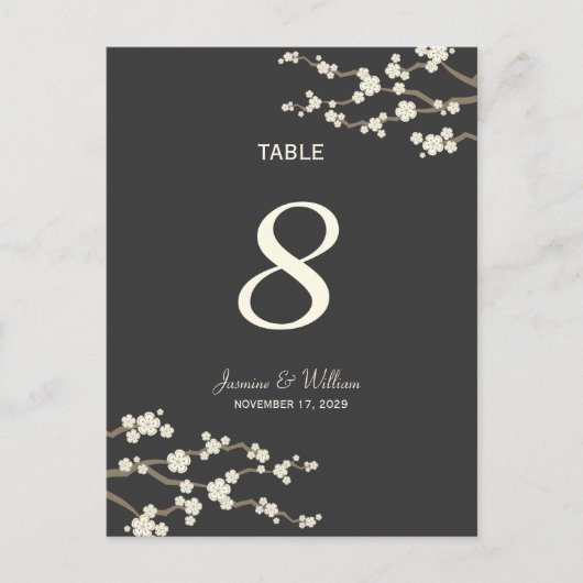 White Sakura Cherry Blossom Table Number Briefkaar Briefkaart (Voorkant)