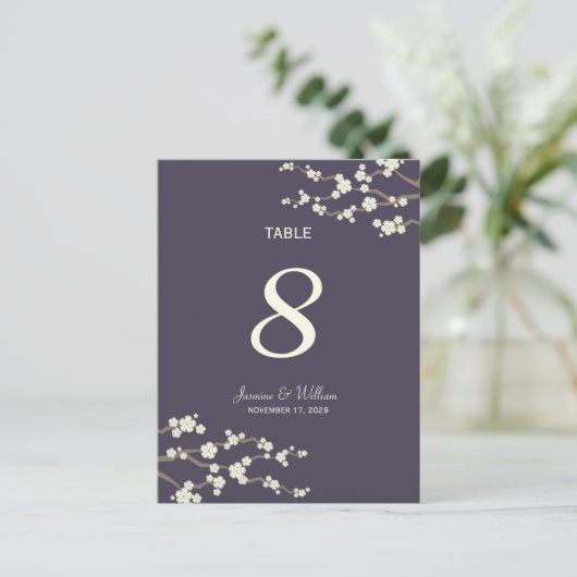 White Sakura Cherry Blossom Table Number Briefkaar Briefkaart (Staand voorkant)