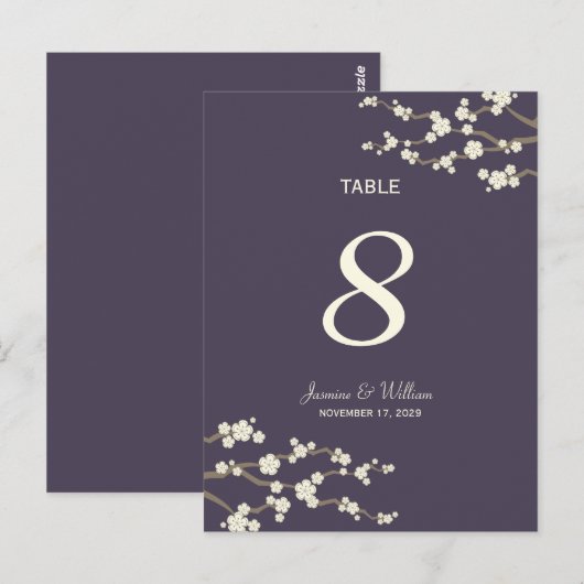 White Sakura Cherry Blossom Table Number Briefkaar Briefkaart (Voorkant / Achterkant)
