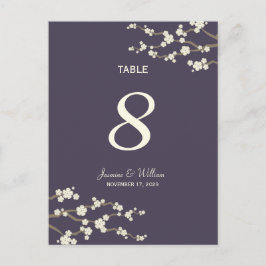 White Sakura Cherry Blossom Table Number Briefkaar Briefkaart