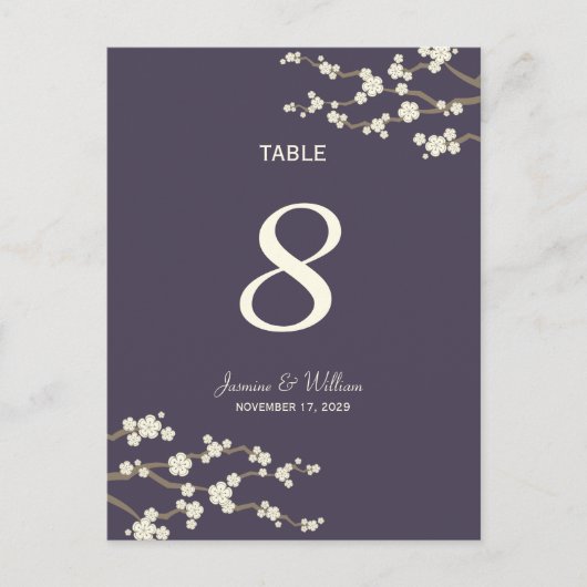 White Sakura Cherry Blossom Table Number Briefkaar Briefkaart (Voorkant)