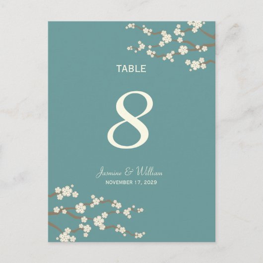 White Sakura Cherry Blossom Table Number Briefkaar Briefkaart (Voorkant)