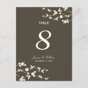 White Sakura Cherry Blossom Table Number Briefkaar Briefkaart