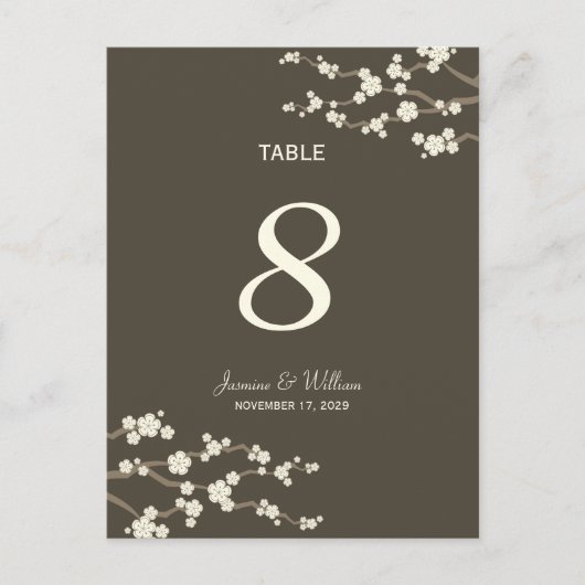 White Sakura Cherry Blossom Table Number Briefkaar Briefkaart (Voorkant)