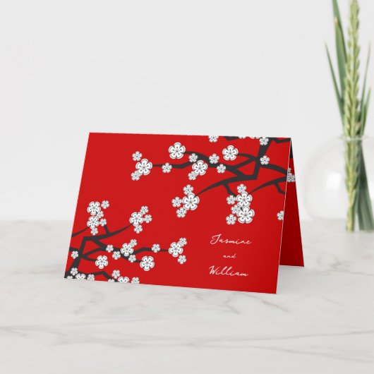 White Sakura Flowers Cherry Blossom Asian Wedding Bedankkaart (Voorkant)
