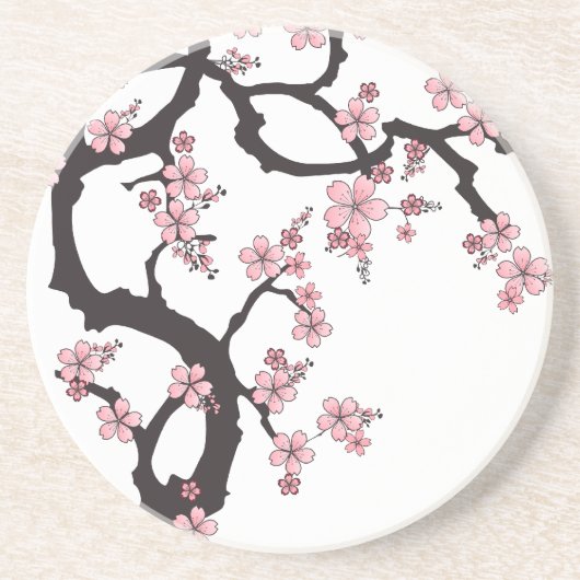 White Sakura - Japans ontwerp Zandsteen Onderzetter (Voorkant)