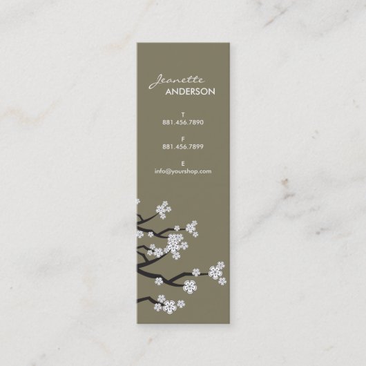 White Sakura Oriental Cherry Blossom Elegant Chic Mini Visitekaartje (Voorkant)