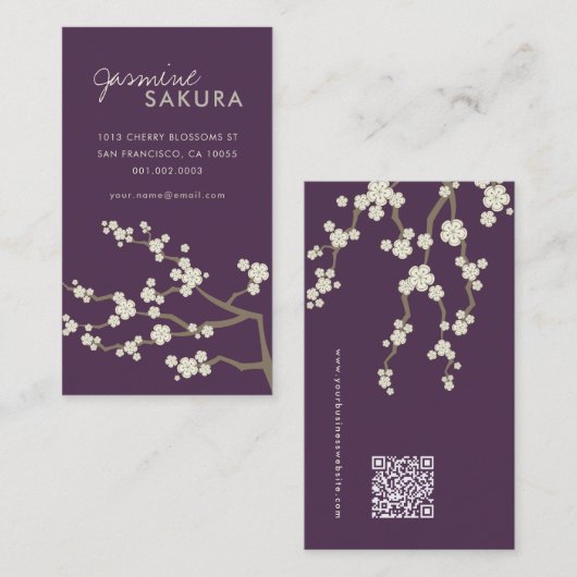 White Sakura Oriental Cherry Blossom Elegant Chic Visitekaartje (Voorkant / Achterkant)