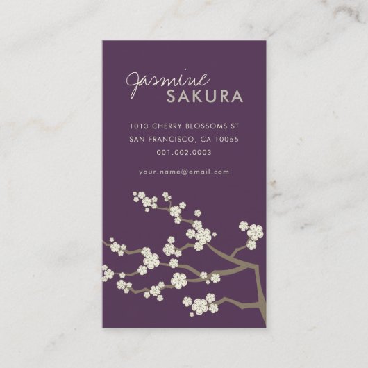 White Sakura Oriental Cherry Blossom Elegant Chic Visitekaartje (Voorkant)