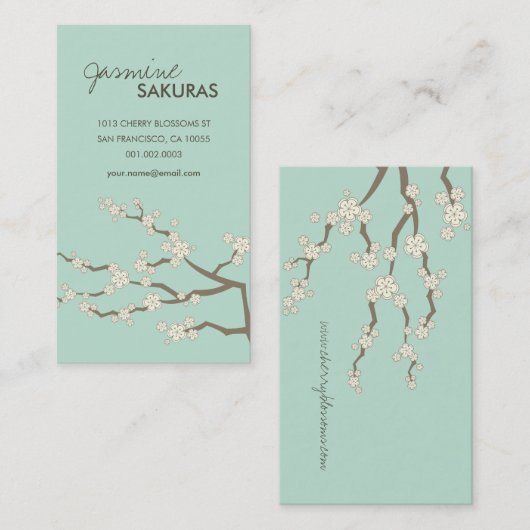 White Sakura Oriental Cherry Blossom Elegant Chic Visitekaartje (Voorkant / Achterkant)