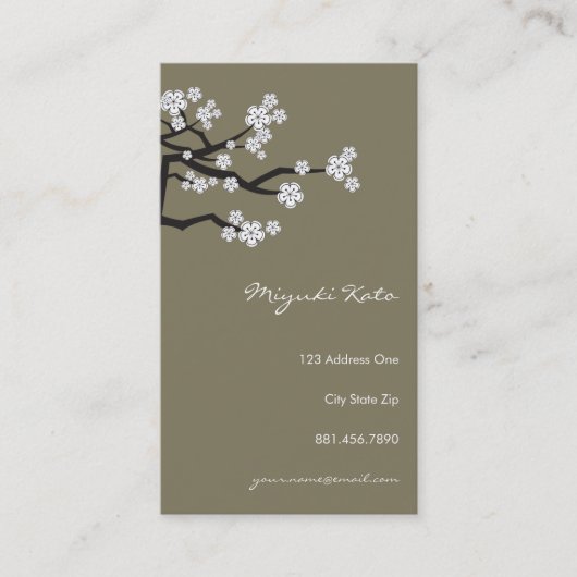 White Sakura Oriental Cherry Blossom Elegant Chic Visitekaartje (Voorkant)