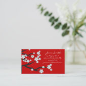 White Sakura Oriental Cherry Blossom Elegant Chic Visitekaartje (Staand voorkant)