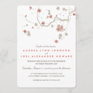 White Sakura Wedding Invitation Card Kaart