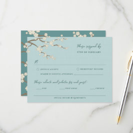 White Sakura Zen Cherry Blossom Asian Wedding RSVP Kaartje