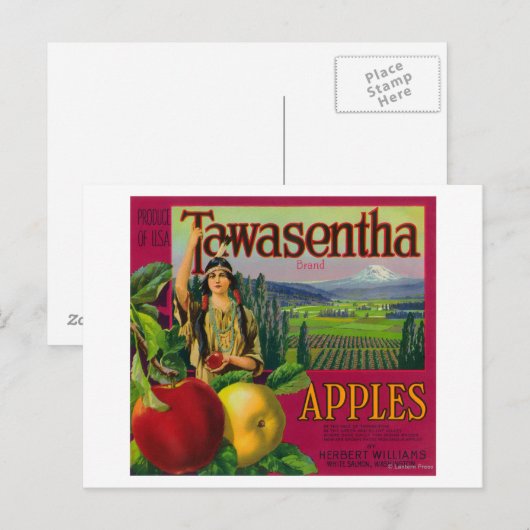 White Salmon, Washington - Tawasentha Apple Labe Briefkaart (Voorkant / Achterkant)