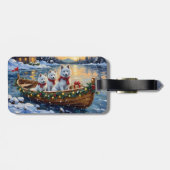 White Samoyed Christmas Boat Holiday Bagagelabel (Achterkant horizontaal)
