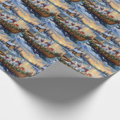 White Samoyed Christmas Boat Holiday Cadeaupapier (Hoek)