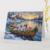 White Samoyed Christmas Boat Holiday Kaart (Gele Bloem)