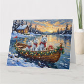 White Samoyed Christmas Boat Holiday Kaart (Voorkant)