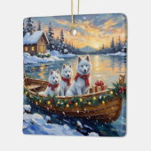 White Samoyed Christmas Boat Holiday Keramisch Ornament (Links)