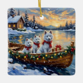 White Samoyed Christmas Boat Holiday Keramisch Ornament (Voorkant)
