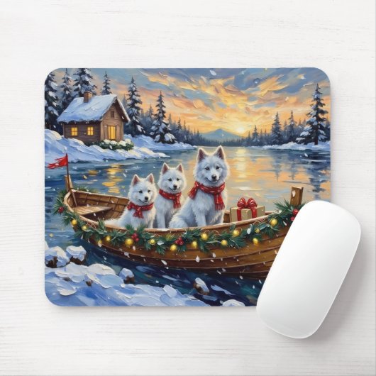 White Samoyed Christmas Boat Holiday Muismat (Met muis)