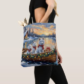 White Samoyed Christmas Boat Holiday Tote Bag (Dichtbij)