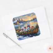 White Samoyed Christmas Boat Holiday Vierkante Sticker (Envelop)