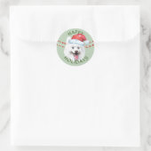 White Samoyed Dog Santa Hat Prettige feestdagen Ronde Sticker (Tas)