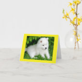 White Samoyed Puppy Dog Blank Note Card Kaart (Gele Bloem)